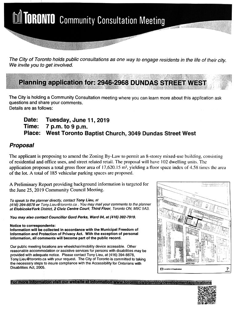 Past Event: June 11, 2019: Important Community Meeting re 2946-2968 Dundas St. West Development
